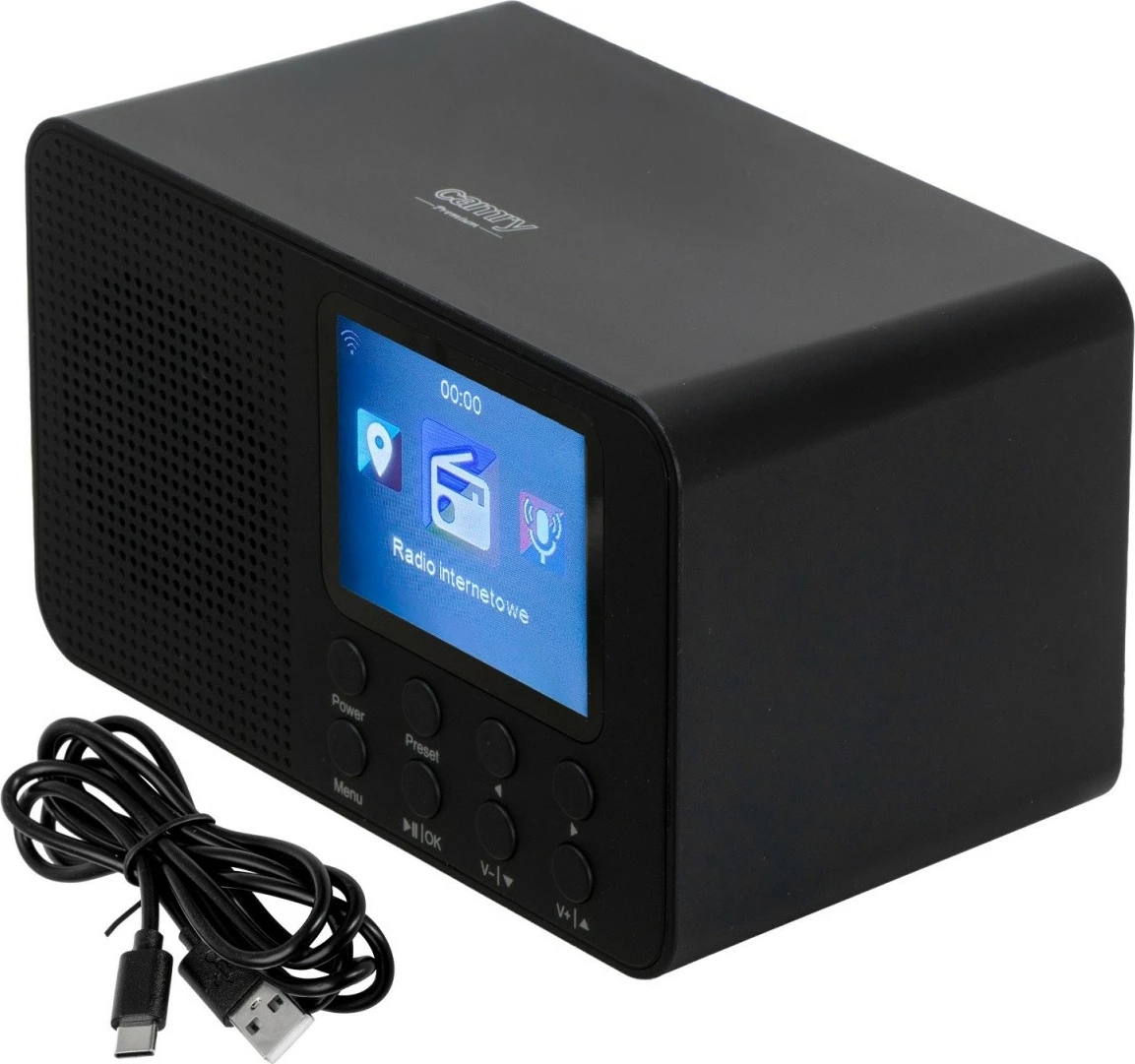 Radio interneti Camry CR1918, ekran 2.4\", WiFi 2.4GHz, Bluetooth, 3W, 99 presete, 2xUSB, 3.5mm, zezë