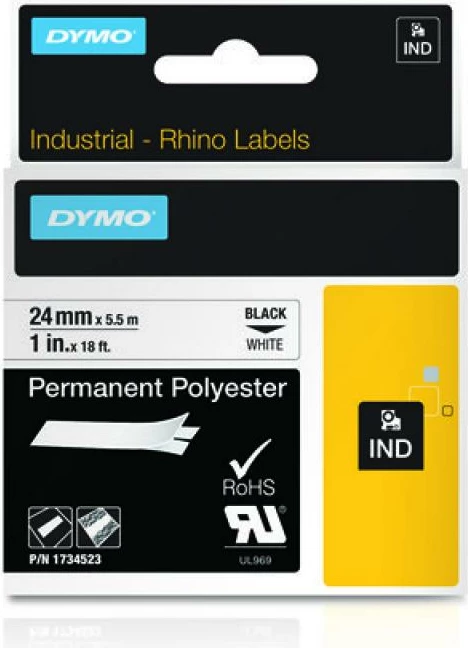 Shirit etiketues, Dymo Rhino 1734523, sipërfaqe me shkëlqim, black on white