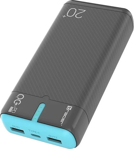 Powerbank Tracer EnerGen TRABAT47517 20000mAh PD 20W/QC 3.0, blu/gri, me kabllo USB‑C në USB‑C