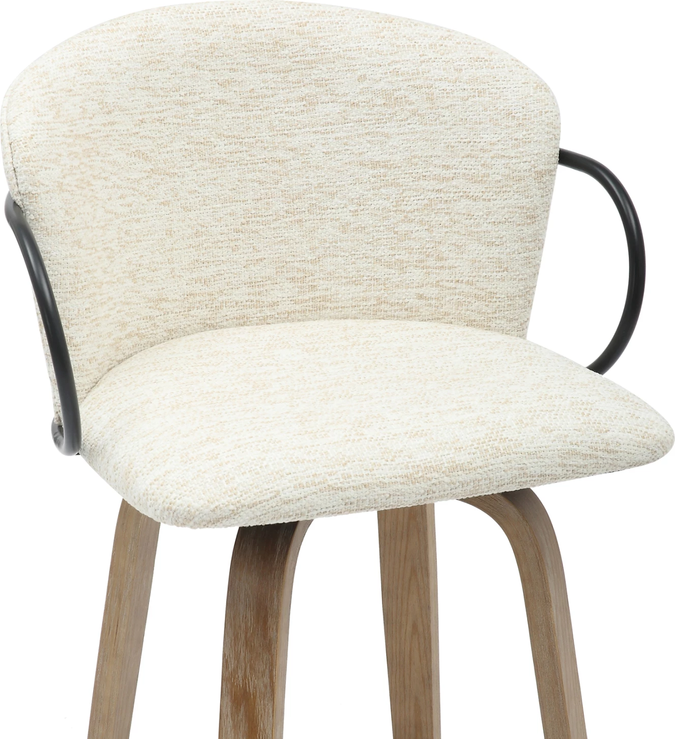 Karrige për bar, lartësi mesatare, NEBOR, FH9986.01, këmbë dru, metal i zi, pëlhurë ecru, 53.5x51x90 cm, set prej 2 copë