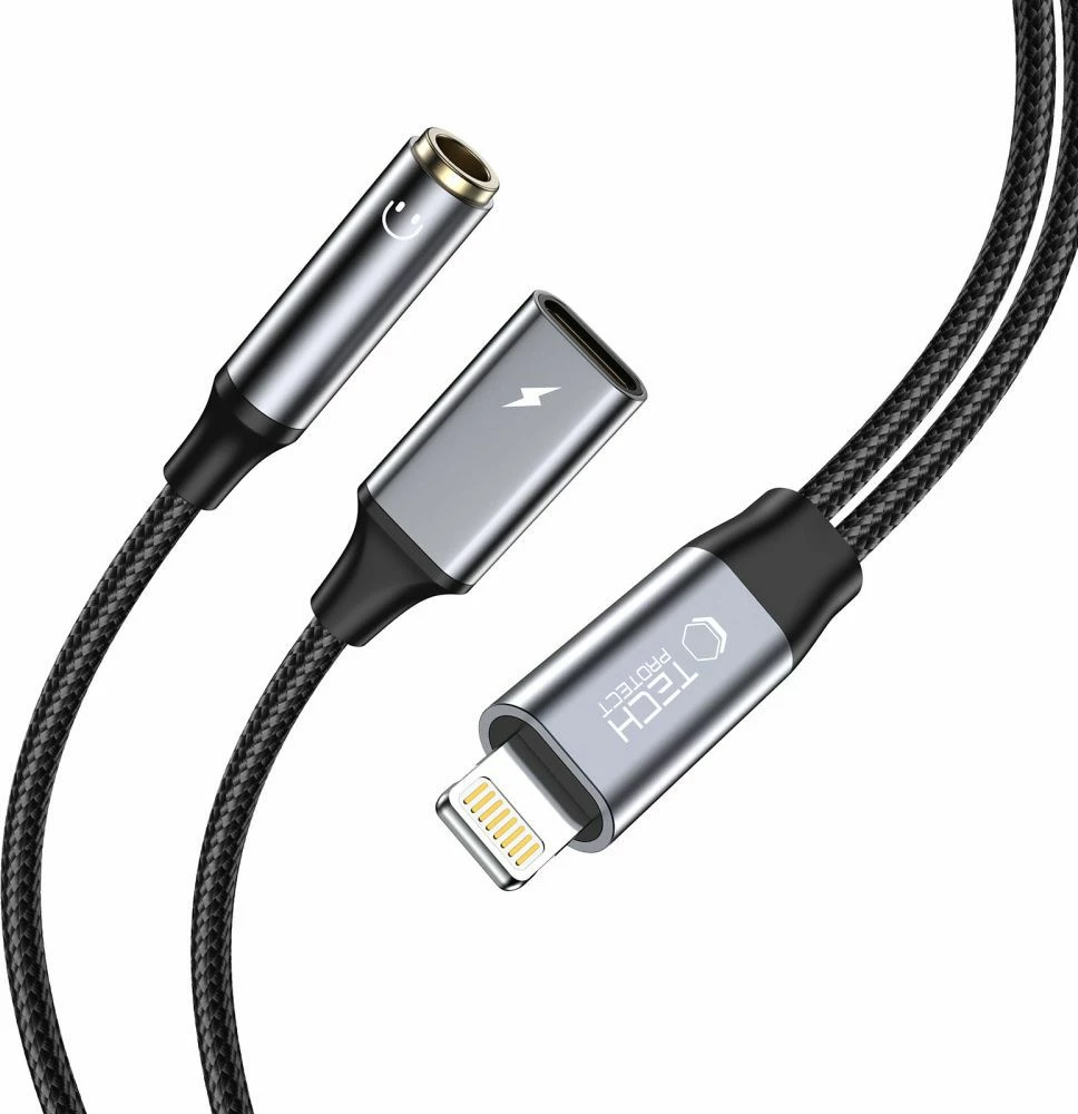 Adapter Tech-Protect UltraBoost, Lightning (mashkull), mini jack 3.5mm (femër), Lightning (femër), e zezë