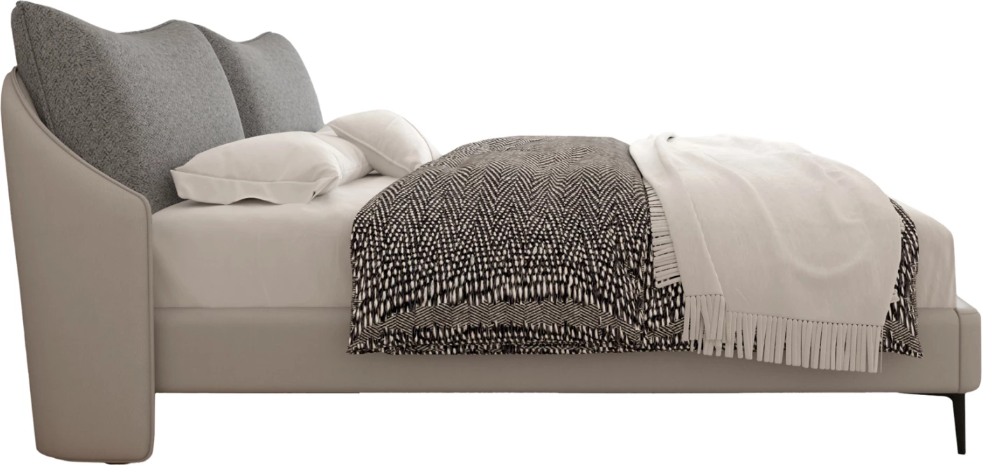 Krevat dopio Brittania, material stof & PVC, ngjyrë gri, këmbë metalike të zeza, për dyshek 160x200cm