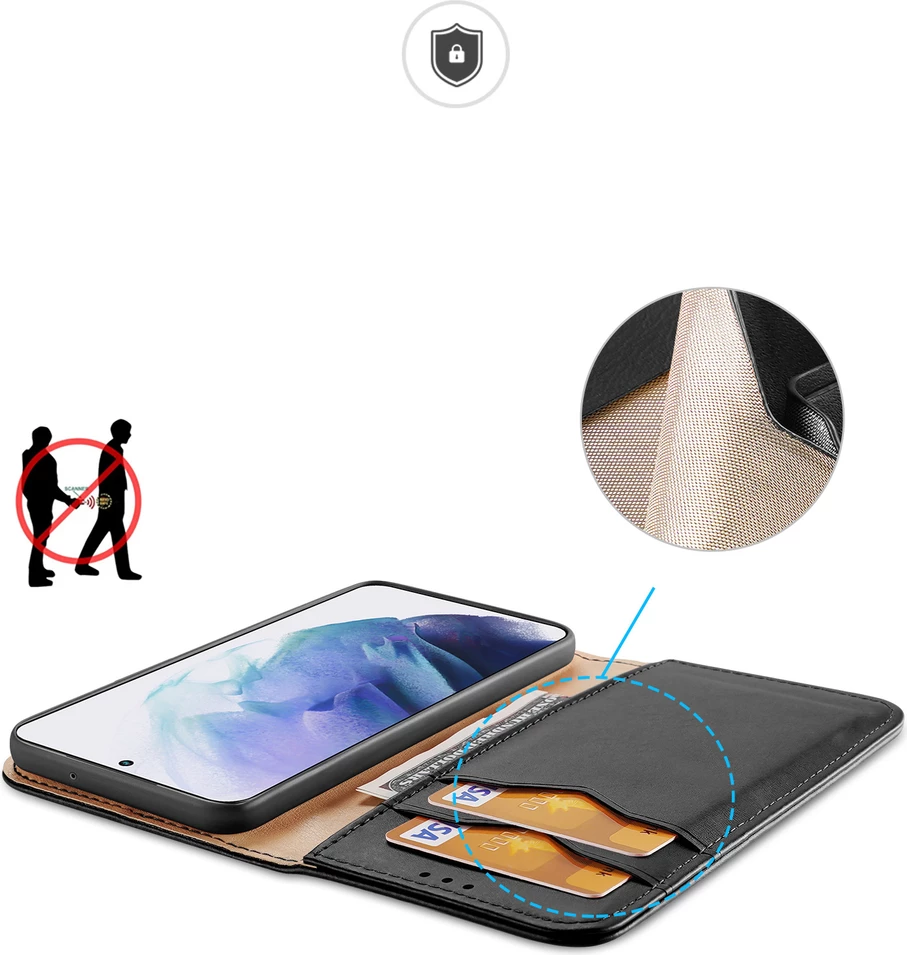 Mbështjellës Dux Ducis Hivo për Samsung Galaxy S22+, lëkurë natyrale, me xhepa, i zi