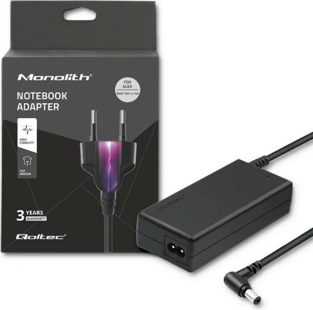 Adapter për laptop Qoltec 90W, 19V, 4.74A, për Acer, i zi
