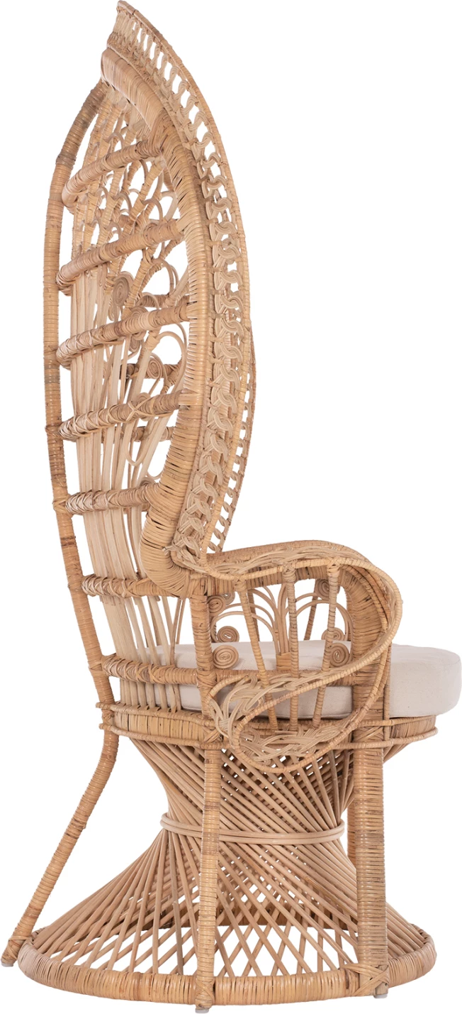 Karrige mbretërore pallua FH9342 rattan natyral - jastëk bezhë 114x72x150Hcm