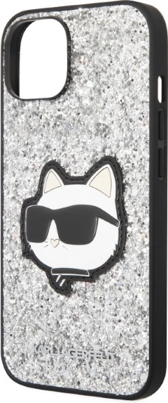 Mbështjellës Karl Lagerfeld Glitter Choupette për iPhone 14 Plus 6.7", argjendtë