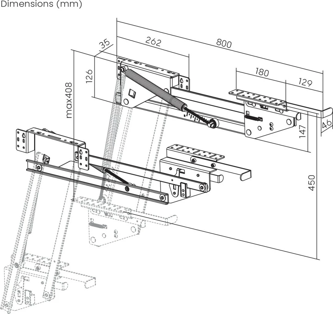 Mekanizëm ngritës për dollap kuzhine Maclean MC-497, metal, kapacitet 5-20 kg, argjendtë
