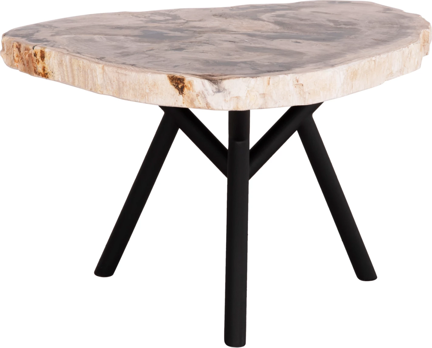 Tavolinë anësore SAMAN, këmbë metalike të zeza, sipërfaqe druri të fosilizuar, 70x55x40H cm