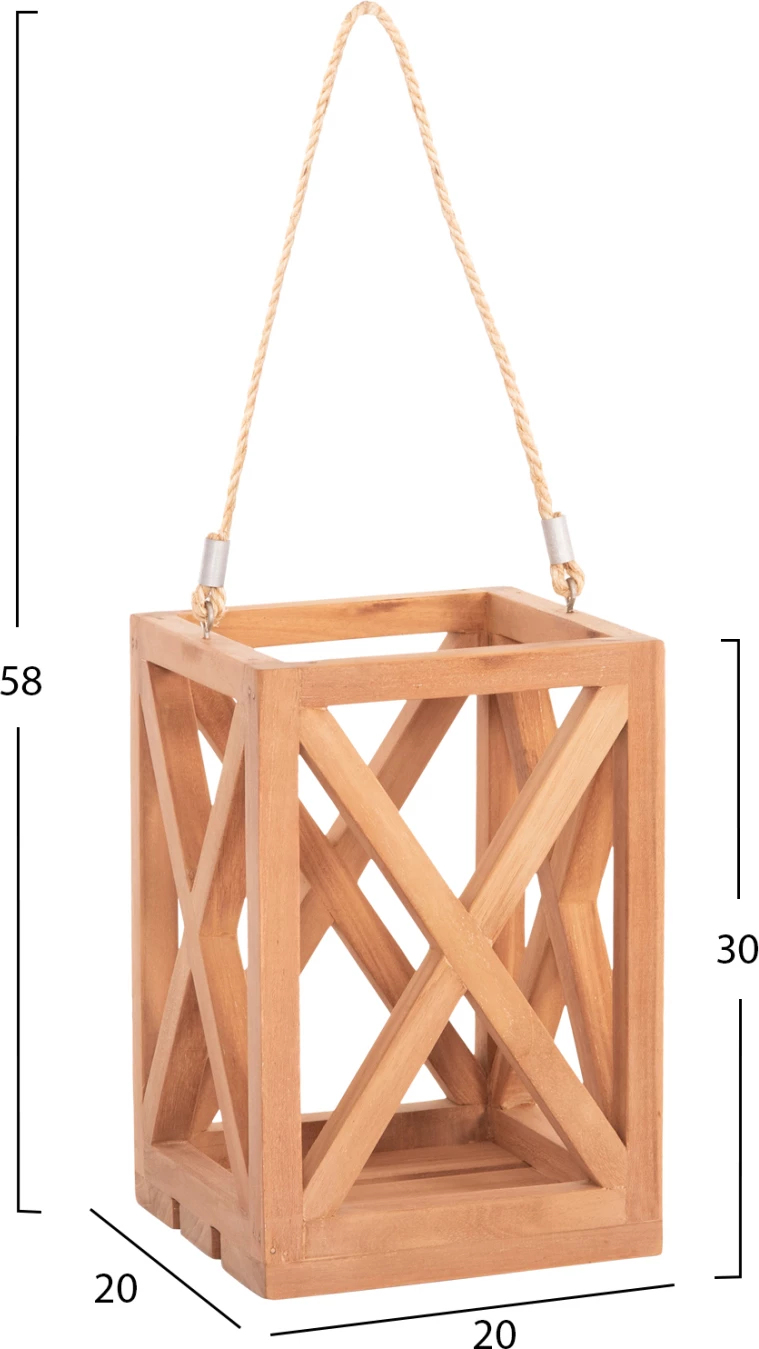Dekorative llambë tavoline për qirinj, dru teak, ngjyrë natyrale, FENT FH4581, 20x20x30-58Hcm