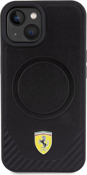 Mbështjellës Ferrari FEHMP15SPTEK për iPhone 15 6.1", Carbon Metal Logo, MagSafe, i zi