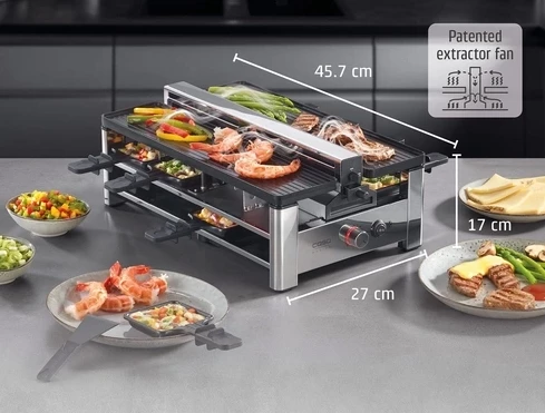 Grill raclette CASO AirClean 1500W, argjend/zi