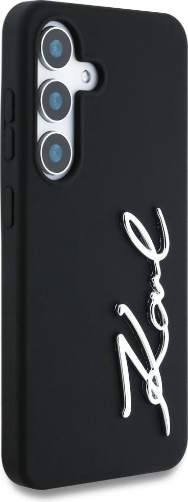 Mbështjellës Karl Lagerfeld Silicone Metal Signature Logo për Samsung Galaxy S25, i zi
