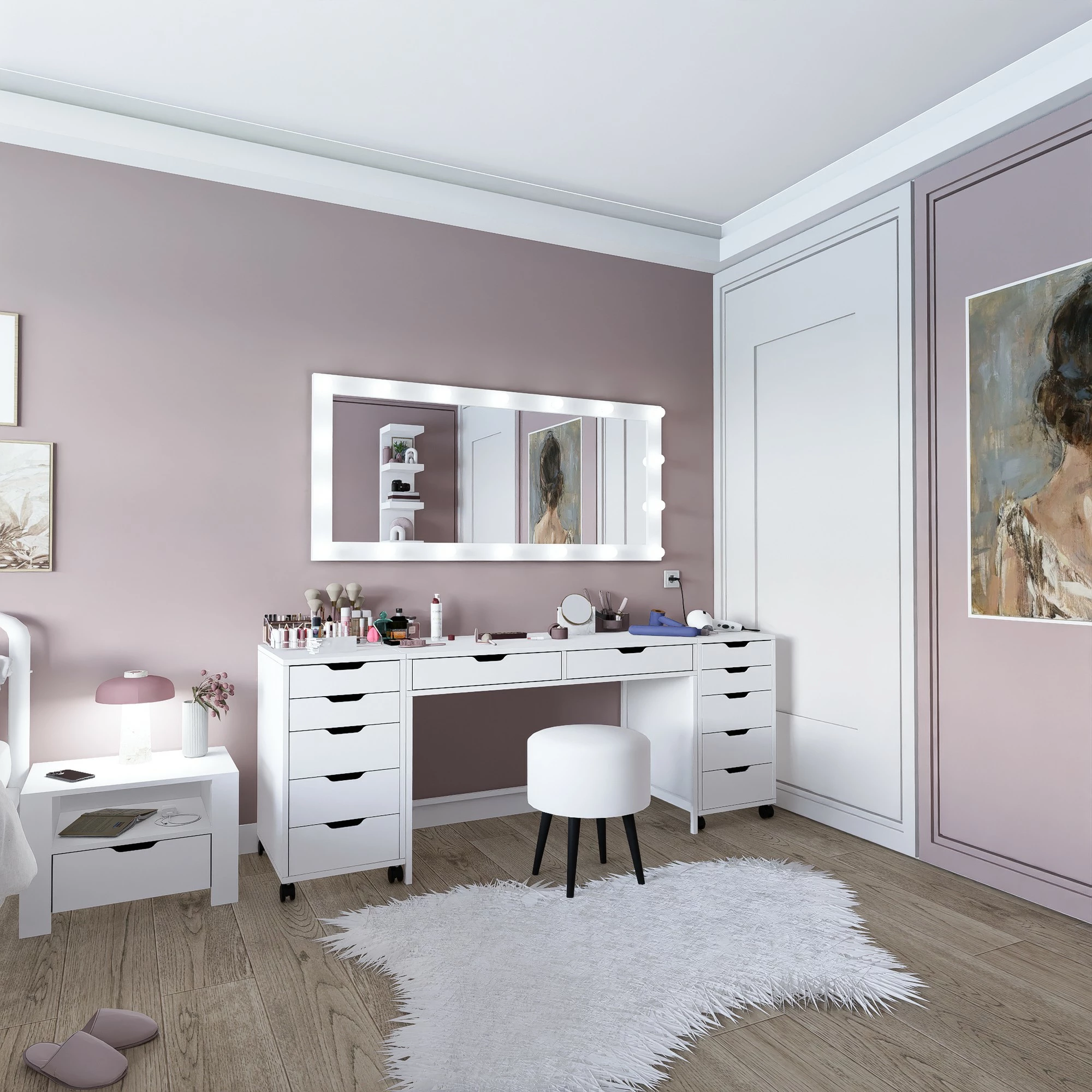 Tavolinë grimi Hanah Home, Duru 1600-55, ngjyrë e bardhë mat