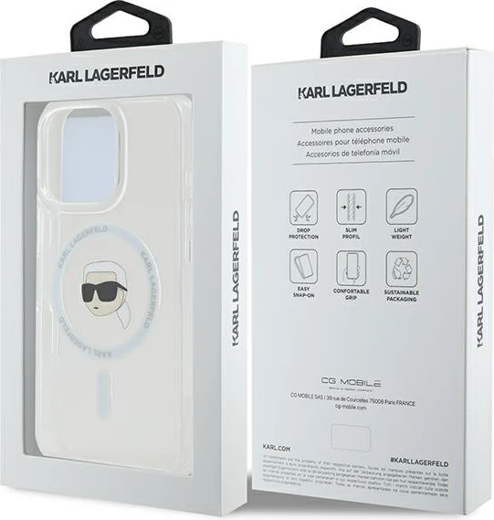Mbështjellës Karl Lagerfeld IML Metal Karl Head MagSafe për iPhone 16 Pro, Bardhë
