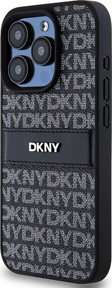 Mbështjellës DKNY Mono Stripe & Metal Logo për iPhone 15 Pro, i zi