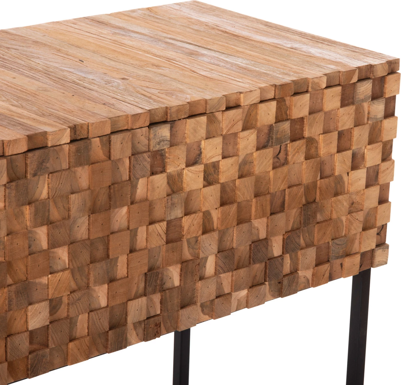 Konsolë me sirtarë JORDI FH9801 dru tik në bazë metalike natyrale-e zezë 180x43x79H cm