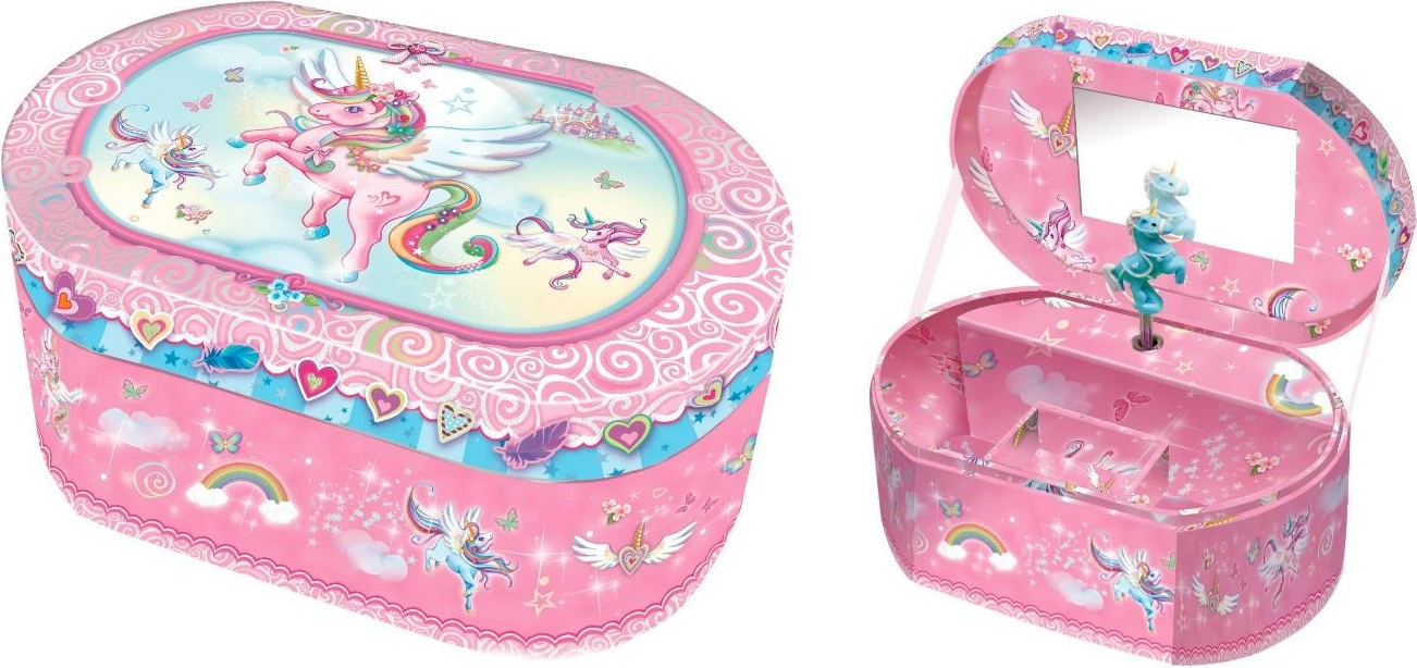 Kuti muzikore Pulio Pecoware Musical Box Oval Unicorn, dekorative, rozë