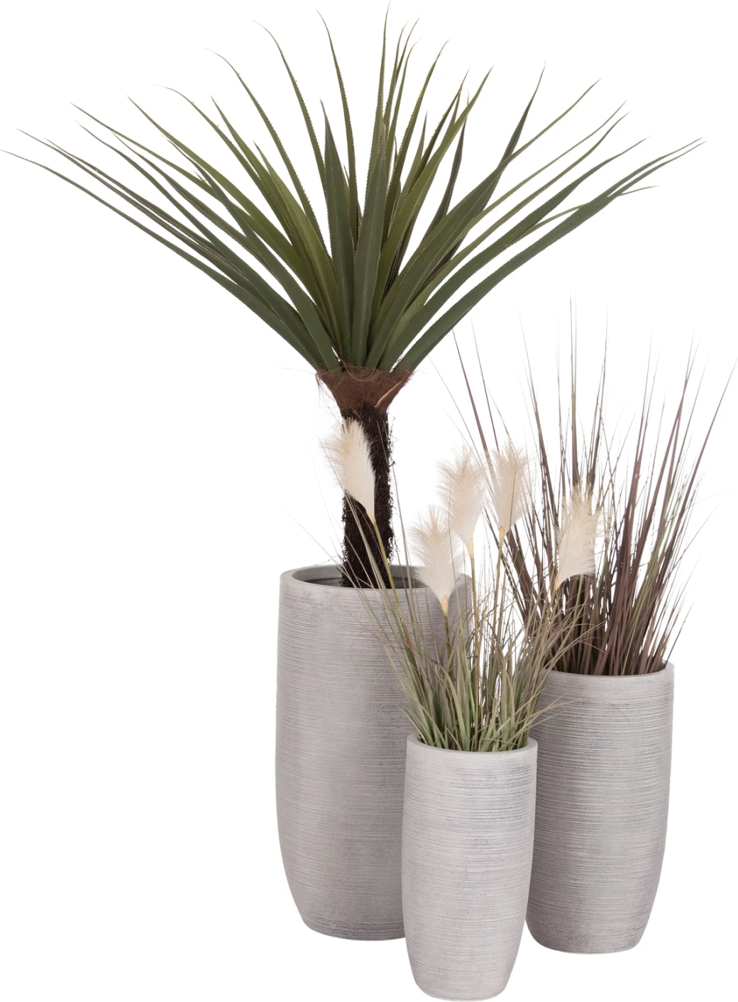 Set 3 saksish cilindrike për lule, seri Gardener, ngjyrë çimento, FH4721, FiberClay, Φ42.5x78.5cm