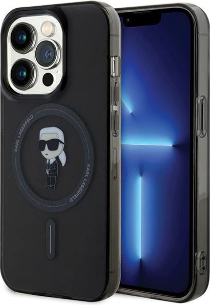 Mbështjellës Karl Lagerfeld IML Ikonik MagSafe për iPhone 14 Pro Max, i zi