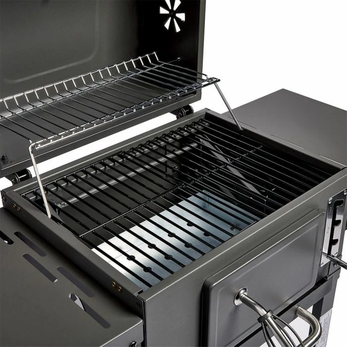 grill me qymyr portativ VONHAUS 2500869 2-në-1 smoker, me rafta anësorë të palosshëm, me termometër, zi/argjend