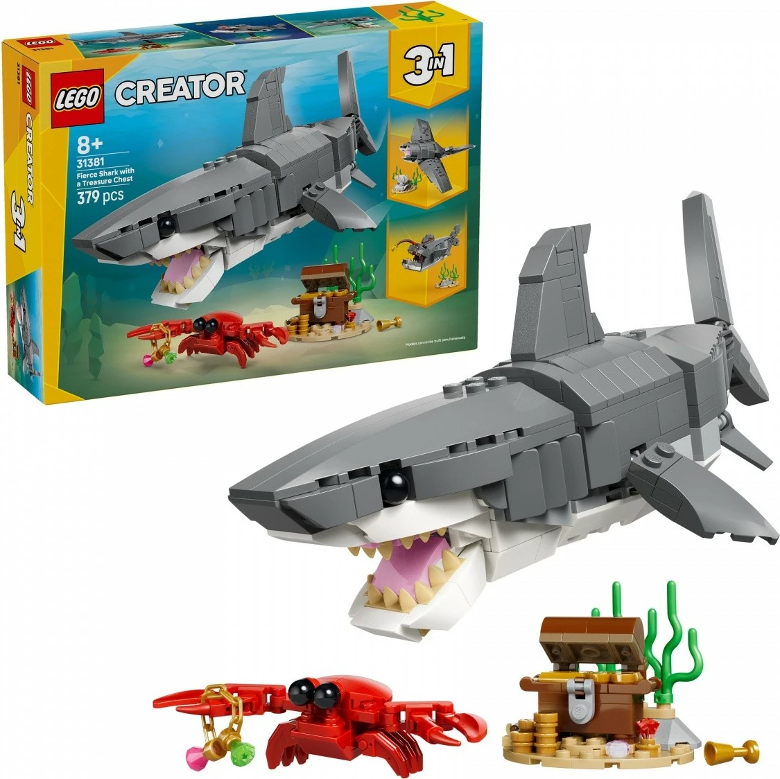 Set blloqe LEGO Creator 3‑in‑1 31381, peshkaqen dhe arkë thesari, 379 pjesë, 8+