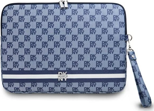 Mbështjellës laptopi DKNY Sleeve, 14", motiv katror, rrip dore, Blu