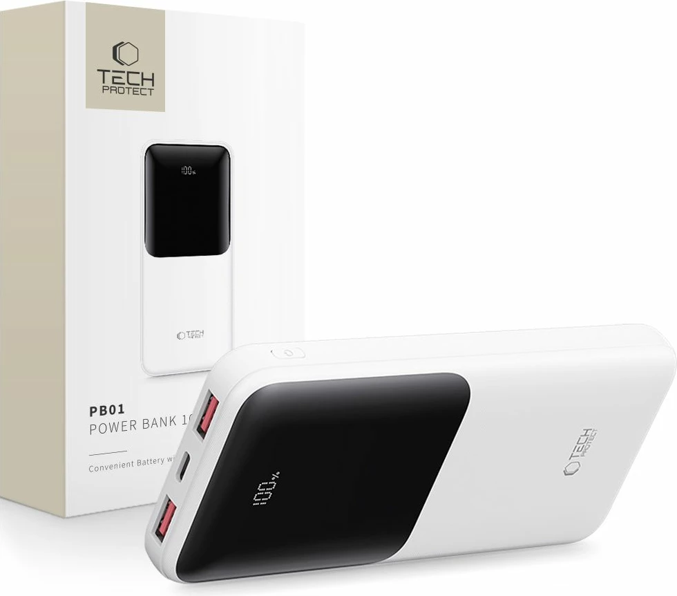 Powerbank Tech-Protect PB01 10000mAh 22.5W, Bardhë