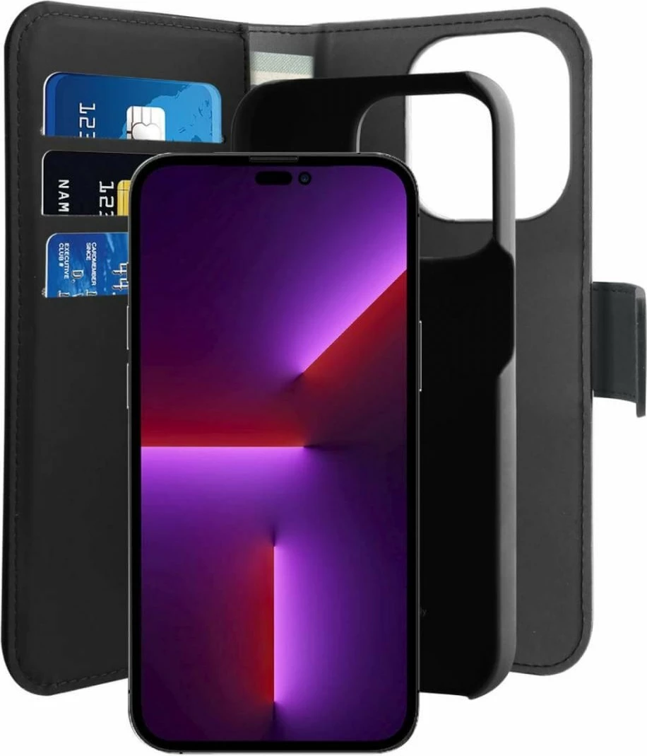 Mbështjellës Puro Wallet Detachable MagSafe 2in1 për iPhone 14 Pro Max, lëkurë ekologjike, e zezë