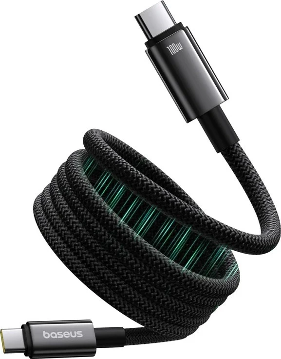 Kabllo Baseus Tungsten Magnetic USB-C në USB-C, 1 m, 100 W, E zezë