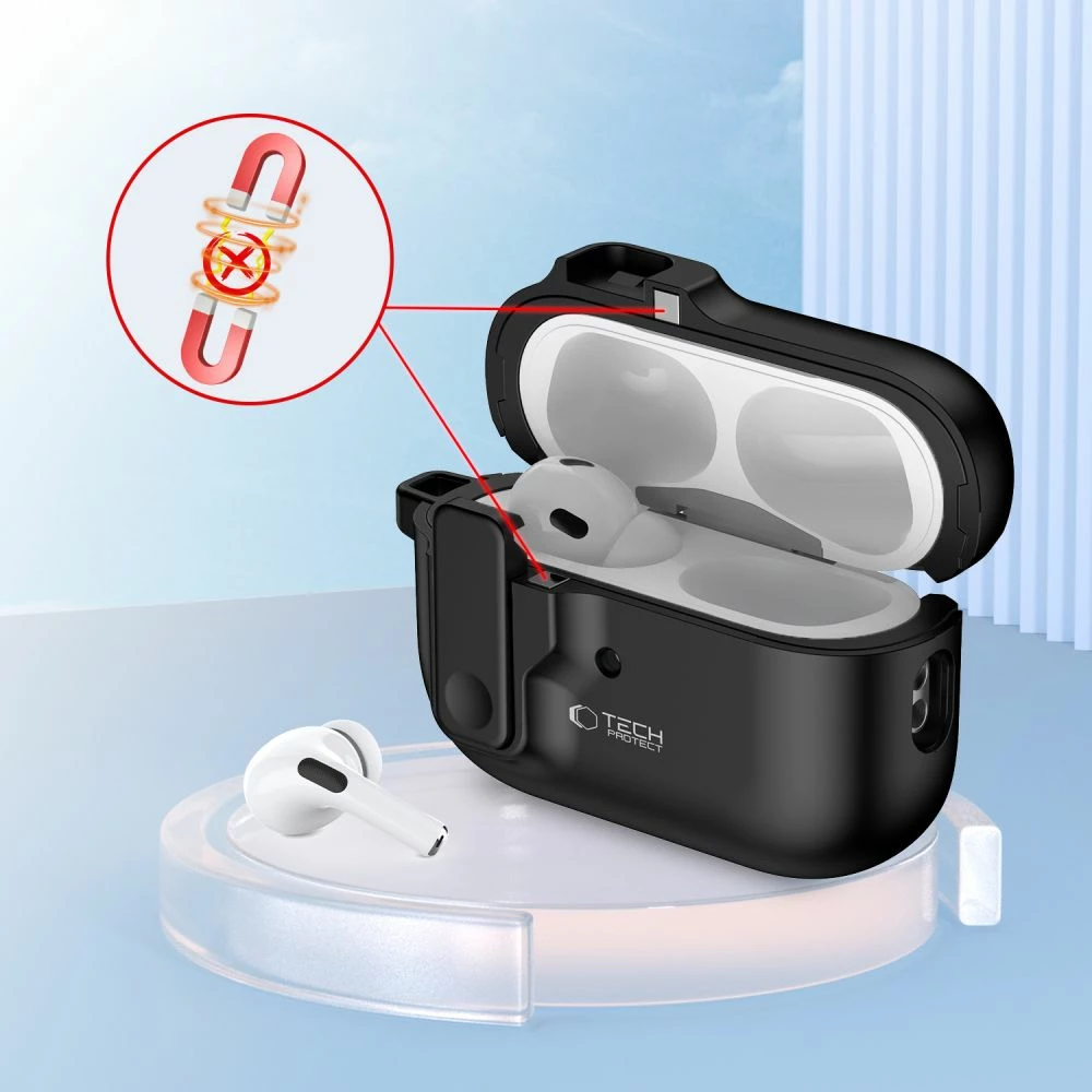 Mbështjellës Tech-Protect Slim Hook për AirPods Pro/Pro 2, me karabinë, Zi