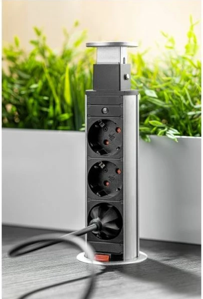 Prizë e integrume GTV AE-BPW3S60-80, 3x220V, Ø60mm, 3500W, kabllo 1.5m, IP20, gri