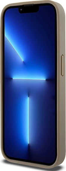 Mbështjellës DKNY Leather Printed Pattern Metal Logo MagSafe për iPhone 15 Pro, Kafe