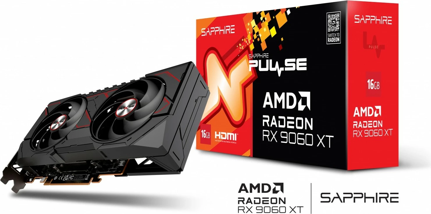 Kartelë grafike Sapphire Radeon RX 9060 XT PULSE, 16GB GDDR6, 128-bit, PCI-E 5.0, e zezë
