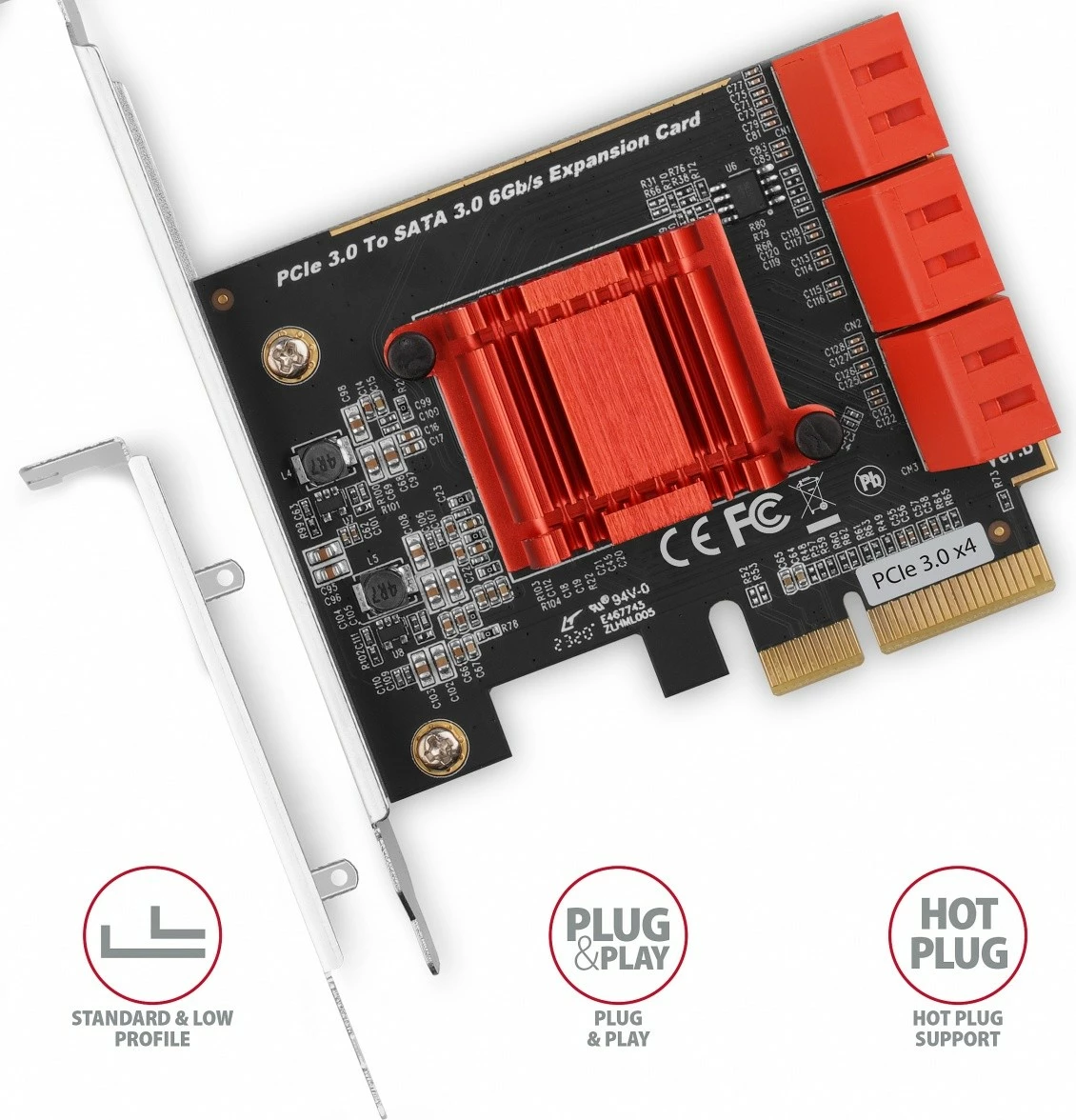 Kontroller SATA PCIe AXAGON PCES-SA6, 6 porta të brendshme SATA 6G, ASM1166, me kapak SP & LP