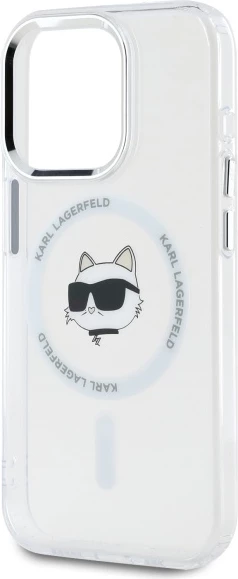 Mbështjellës Karl Lagerfeld IML Metal Choupette Head MagSafe për iPhone 15 Pro Max, Bardhë