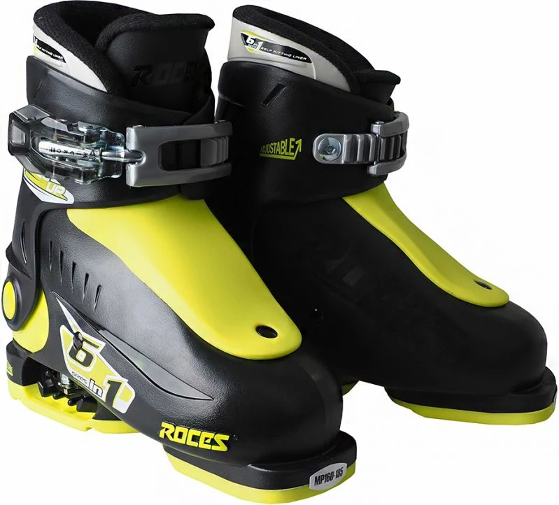 Çizme për ski për fëmijë Roces, të zeza me detaje limoni