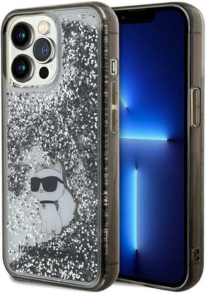 Mbështjellës Karl Lagerfeld Liquid Glitter Choupette për iPhone 13 Pro/13, Transparent, Silver