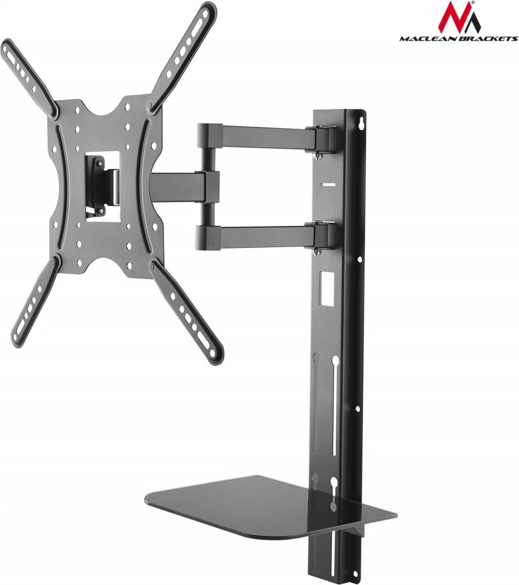 Mbajtës muri për TV Maclean MC-772 me raft për DVD, 32"-55", 30kg, VESA 400x400, i zi