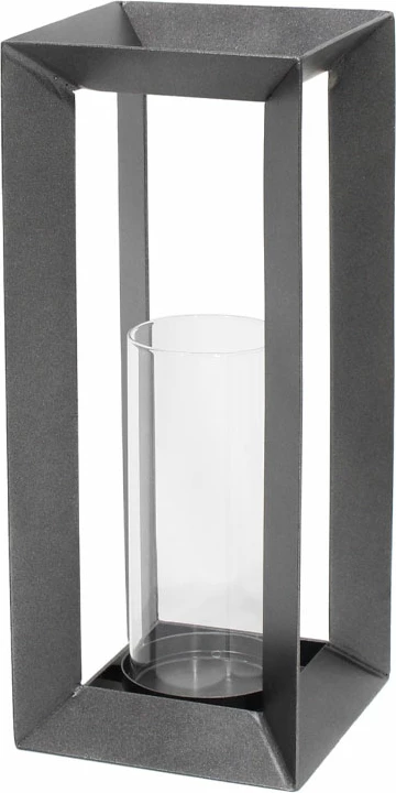 Mbajtëse qirinjsh tealight, metal gri, xham, 16x16x38cm