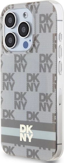 Mbështjellës DKNY IML Checkered Mono Pattern & Printed Stripes MagSafe për iPhone 15 Pro, bezhë
