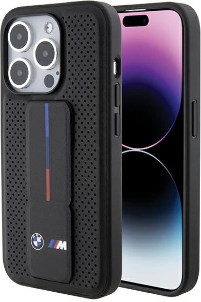 Mbështjellës BMW Grip Stand Smooth & Perforated për iPhone 15 Pro Max, i zi
