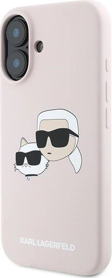 Mbështjellës Karl Lagerfeld Silicone Case Heads Print MagSafe për iPhone 16 Plus, Rozë