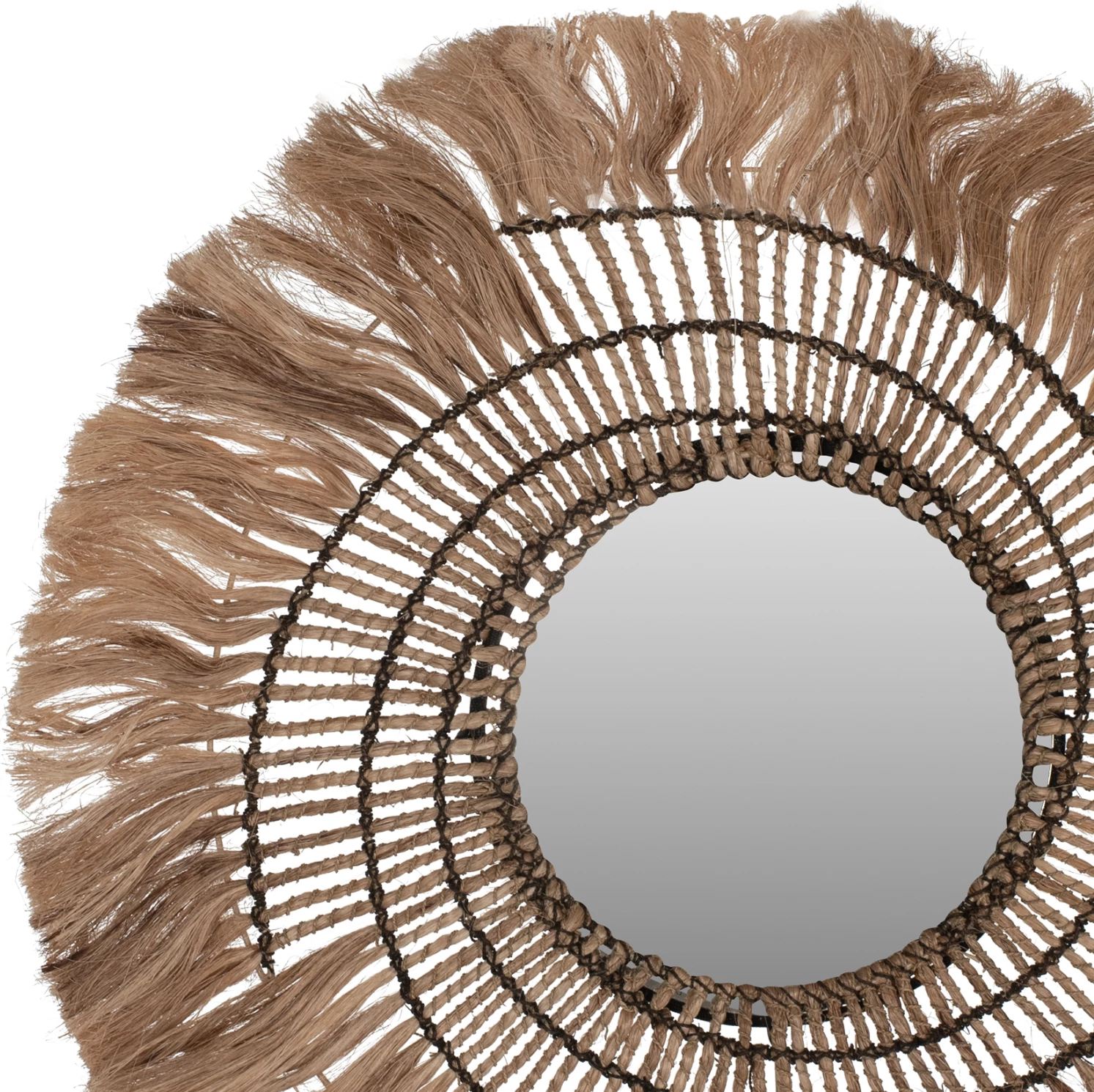 Pasqyrë rrethore me fibra abaka, ngjyrë natyrale dhe litar të zi, 80x4x80Hcm, FH7741