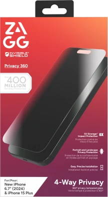 Mbrojtës ekrani Zagg InvisibleShield Glass Elite Privacy 360 për iPhone 15 Plus / 16 Plus