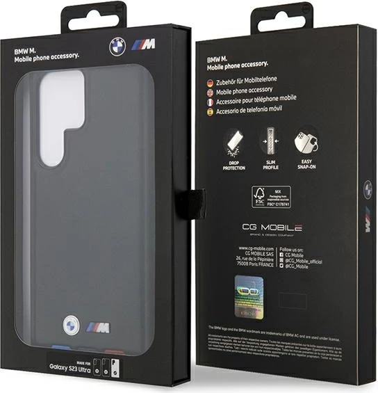 Mbështjellës BMW Leather Stamp Tricolor për Samsung Galaxy S23 Ultra, i zi