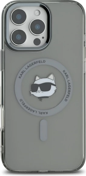 Mbështjellës Karl Lagerfeld IML Metal Choupette Head MagSafe për iPhone 16 Pro Max, Zi
