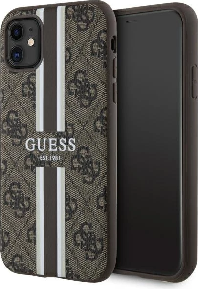 Mbështjellës Guess GUHMN61P4RPSW për iPhone 11/XR, 4G Printed Stripes MagSafe, Kafe