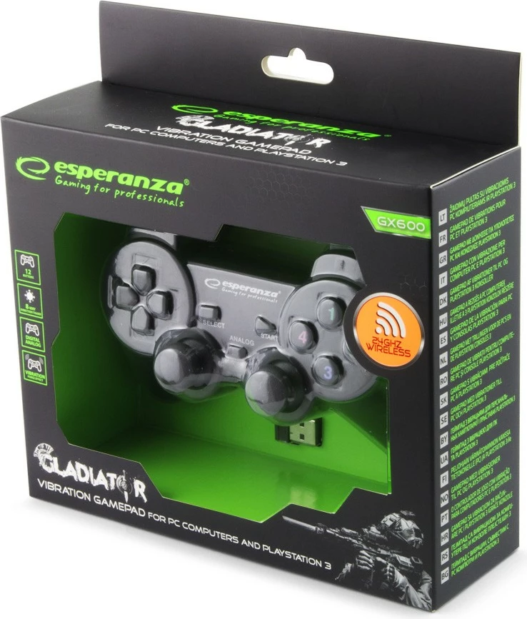Gamepad wireless Esperanza EGG108K për PC/PS3, i zi
