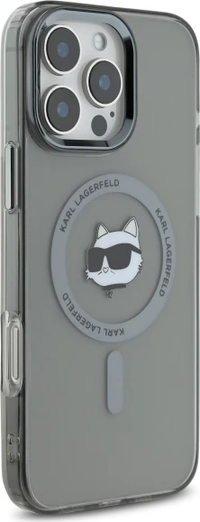 Mbështjellës Karl Lagerfeld IML Metal Choupette Head MagSafe për iPhone 16 Pro, Zi