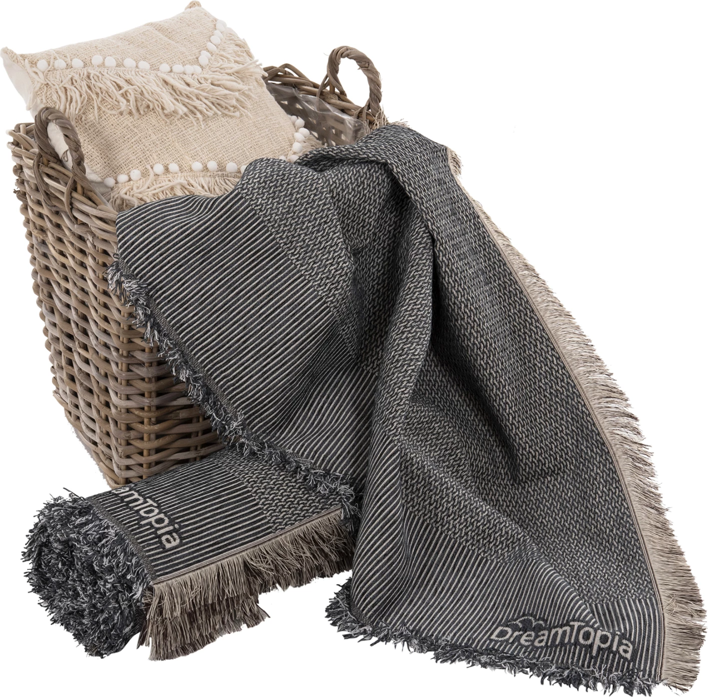 Mbulesë divani me franja DREAMTOPIA FH12162.09 ngjyrë blu 245x170cm